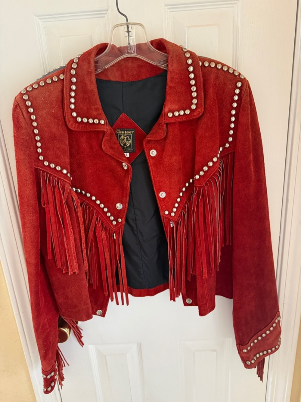 Chaser Red Suede Fringe Jacket with Stud Accents